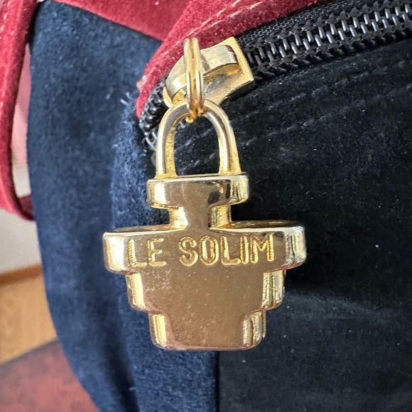 LE SOLIM Classic Italian Suede Burgundy Black Suede Hand/Crossbody Bag Vintage - Picture 4 of 10